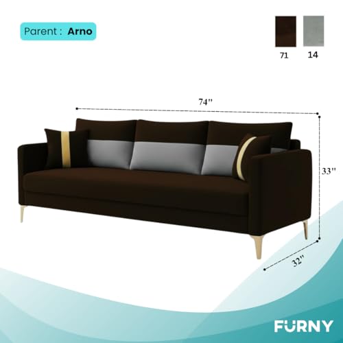 Image of FURNY Cassol 3 Seater Fabric Sofa Set (Light Grey-Brown) Premium Velvet Finish | Durable Comfort | Ideal for Living Room