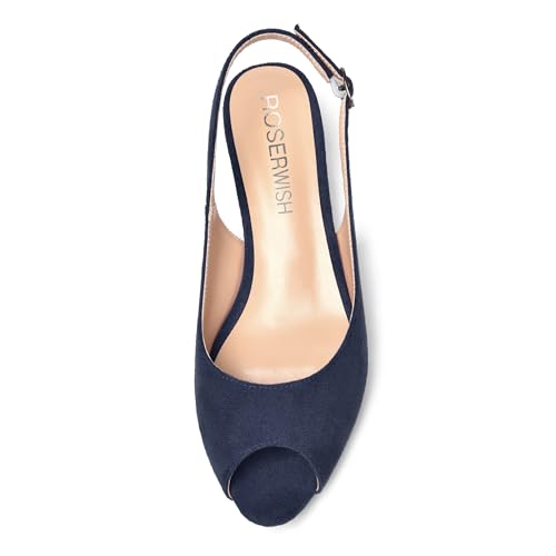 ROSERWISH Womens Casual Dating Buckle Stylish Peep Toe Suede Slingback Wedge Low Heel Pumps Shoes 2 Inch3