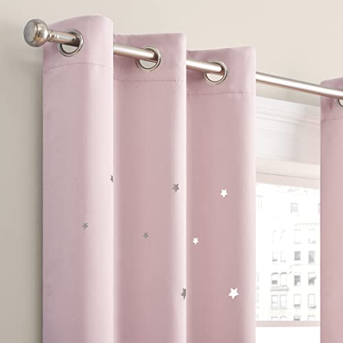 Eclipse Dreamer Star Laser Cut Room Darkening Grommet Window Curtains For Kids Bedroom Or Nursery (2 Panels), 34 In X 63 In, Blush #TOP2