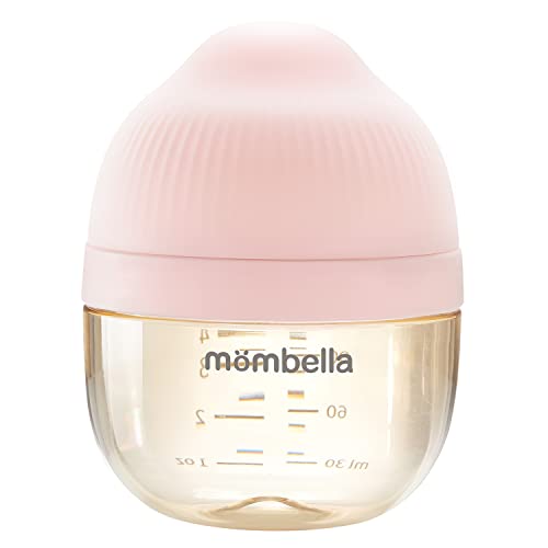 Image of Mombella Award Winning Breast Shaped PPSU New Born Feeding Bottles for Breast Feeding Infants, Anti-Colic Baby Bottles with Slow Flow Nipple, for 0-3 Month Babies, 4 oz, Old Roze