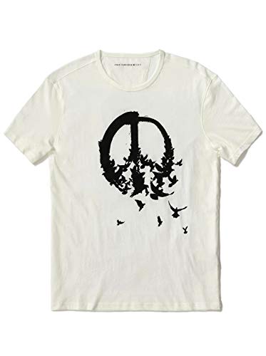 John Varvatos Star USA Men's Short Sleeve Peace Birds Graphic Crew T-Shirt X-Large Salt