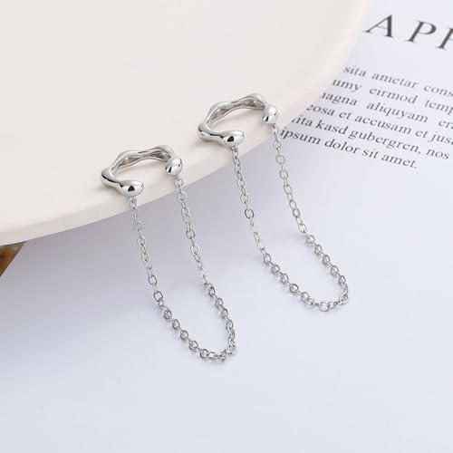 Boucles d'oreilles argent 925 sans perçage avec chaîne irrégulière chic