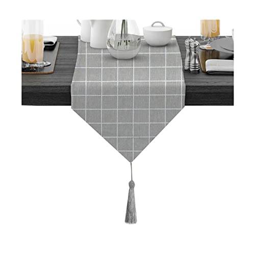 Chemin de table en coton de qualité supérieure gris à treillis