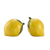Bico Lemon Shape Cute Handpainted Stoneware Salt & Pepper Shaker Set, Dishwasher Safe, Decorative