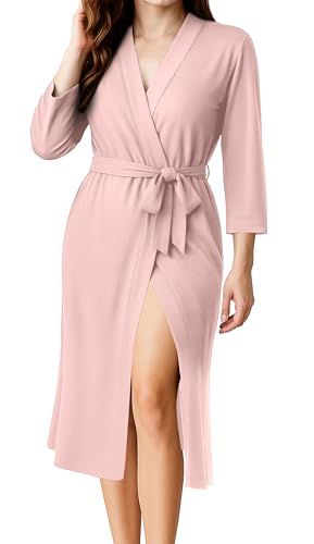 Image of NY Threads Women's Robe Long Knit Bathrobe 3/4 Sleeves Soft Kimono Lightweight Loungewear