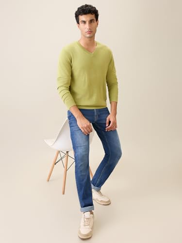 Image of Raymond Men Full Sleeve Regular Fit Solid Pattern Merino Wool Acrylic Blend V Neck V Neck Casual Sweater