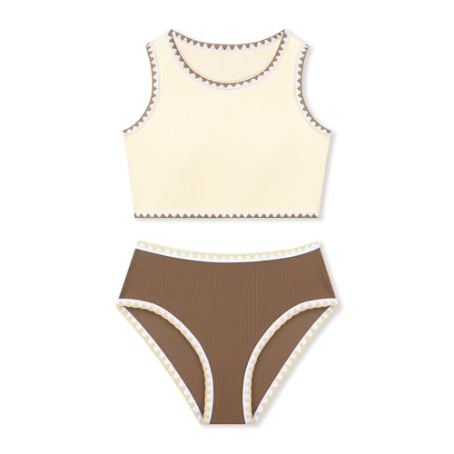 Image of Girls Bathing Suit Toddler Swimsuits 2 Piece Bikini Sets Round Neck Colorful Lace Teen Girls Swimwear 3-14T