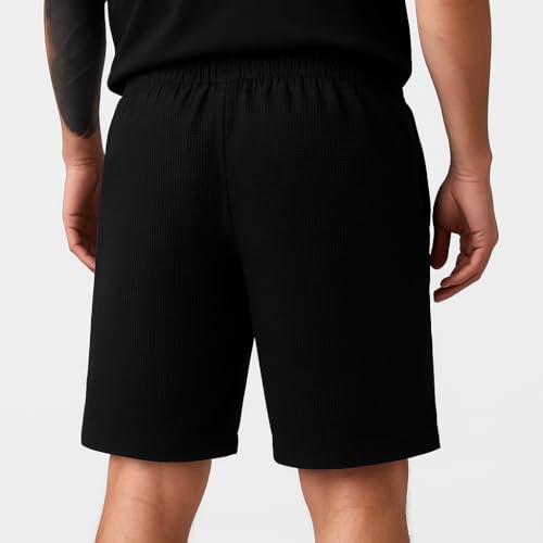 Image of Vogaan Men's Casual Slim Fit Shorts | Stylish Knee-Length Shorts with Elastic Waist | Summer Wear Short with Side Pockets for Gym Travel & Outdoor
