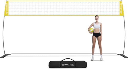 BAGAIL Volleyballnetz, 12ft/20ft tragbares Volleyballnetz für den Garten - Verstellbare Höhe, Heavy-Duty-Rahmen, freistehendes Design - tragbares Outdoor/Indoor-Volleyball-Set mit Tragetasche