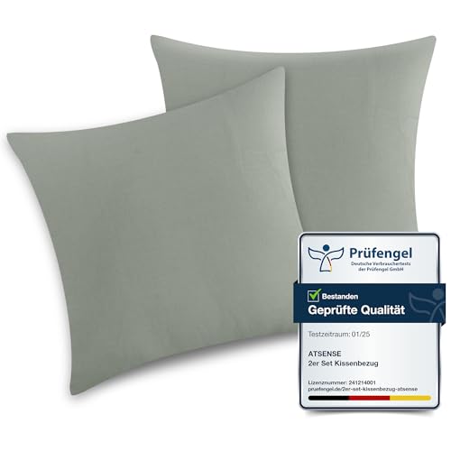 ATsense 2er Set Kissenbezug 80x80 cm - 100% Gewaschene Baumwolle Hypoallergenes Kissenbezüge,Blassgrün Kopfkissenbezug mit Reißverschluss… – Ansicht 1