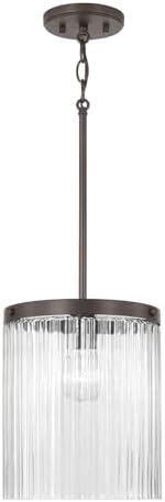 Capital Lighting 356211OR Vaughn Beveled Fluted Glass Cylinder Pendant Ceiling Light, 1-Light 100 Watt, 11" H x 10" W, Oil Rubbed Bronze
