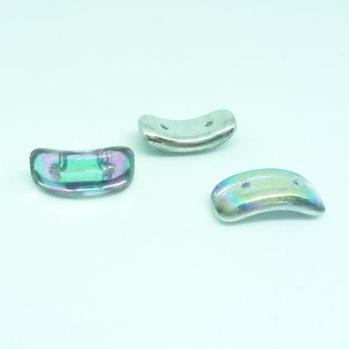 12 pcs Preciosa Bow Czech Glass Pressed 2-Hole Beads 3.5 x 15.5 mm Crystal Silver Rainbow 00030-98530