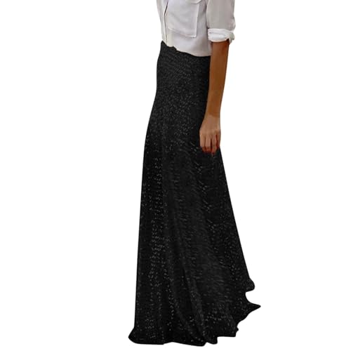 Generic Women's Sequin Maxi Skirts Vintage Elastic High Waist A-Line Skirts Elegant Maxi Cocktail Party Long Skirts