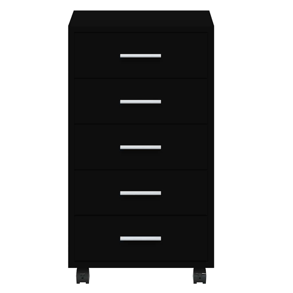 Cassettiera a rotelle nera, 33 x 38 x 63 cm, in legno, alluminio, 5 cassetti, flessibile, ufficio, studio, balcone, cameretta dei bambini