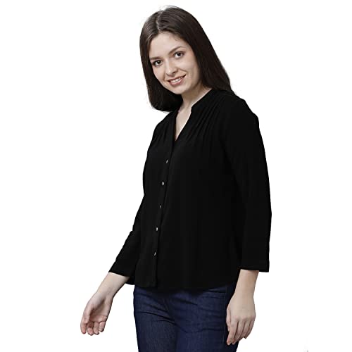 Image of Identiti Women Three Quarter Sleeves Solid Slim Fit 100% Viscose Casual Top for Women