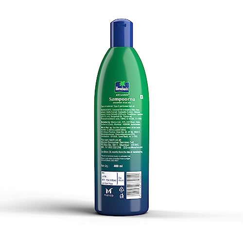 Image of Parachute Advansed Sampoorna Coconut Hair Oil with 5 Herbs (Hibiscus, Curry Leaves, Methi, Amla & Aloe), For Long, Thick & Black Hair, 400ml