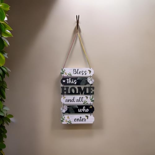 Image of Bless this home Wall Hanging for Home Decor | Hamsa Hand Decoration for Livingroom | Modern Artworks Items | Peace Charm Door Accent Decorative Hangings