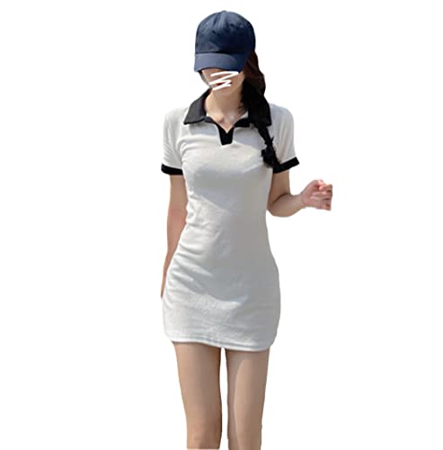 Robe d'été coréenne type polo blanc pour femme, vêtement fluide à manches courtes taille L