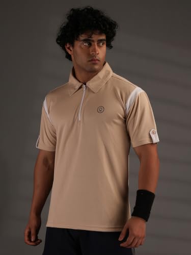 Image of CHKOKKO Gym Tshirt for Men Workout Activewear Man T-Shirts Polo Neck Zipper Regular Fit Half Sleeves for Sports Running Yoga Training Activities