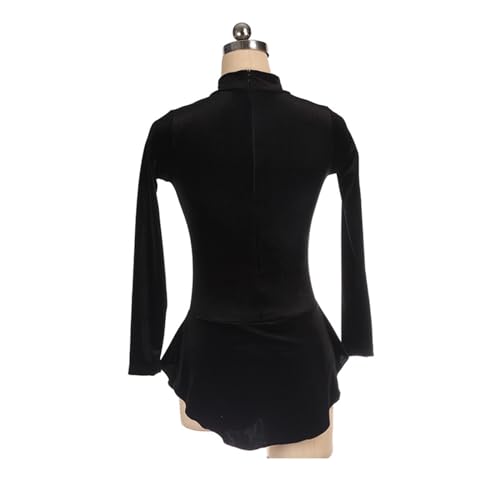 Vestido de patinação artística, gola alta de veludo, cor sólida, mangas compridas, fantasia de compe