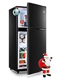 KRIB BLING 3.5 Cu.Ft Compact Refrigerator with Freezer, Retro Fridge, Mini Fridge with Two Door Design, 7 Level Adjustable Thermostat for Dorm, Office, Bedroom, Apartment, Black
