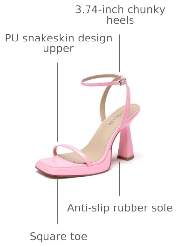 Image of Reitoye Strappy Heels for Women Platform Chunky Square Toe Heeled Sandals | Women's Heeled Sandals,Block High Heel,Adjustable Ankle Strap,All-Day Comfort Non-slip Sole,Party,Wedding,Prom Heels Shoes