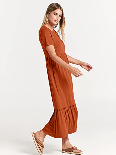 Image of ANRABESS Womens 2026 Summer Casual Maxi Dress A line Tiered Flowy Short Sleeve Crewneck T Shirt Beach Travel Long Dresses