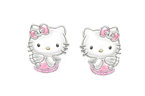 Kaguyo silver earrings for women, 925 Sterling Silver Hello Kitty Earrings, zirconia cute cat stud earrings For Women Girls kids, birthday Gift