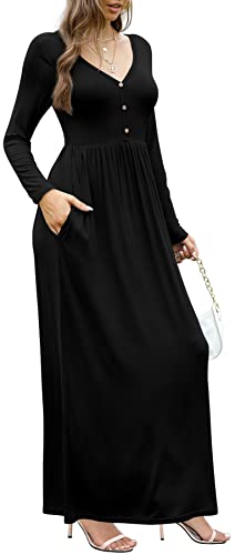 GRECERELLE Womens Long Sleeve V Neck Casual Button Maxi Dress 2025 with Pockets4
