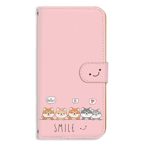 らくらくスマートフォン 用 F-53E ドコモらくらくスマホケース スマホケース 手帳 カードスロット 柴犬 豆しば smile いぬ ぴんく 210355c