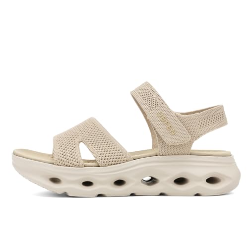 Image of UBFEN Womens Comfortable Walking Sandals with Cushioned Sole | Non-Slip Rocker Bottom, Arch Support, Adjustable Straps, Lightweight Water Sport Platform Summer