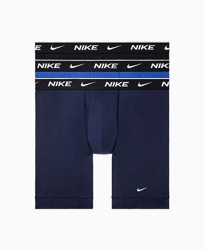 Nike Men`s Everyday Cotton Stretch Long Boxer Briefs 3 Pack, KE1168-475, Obsidian/Game Royal/Black, Small