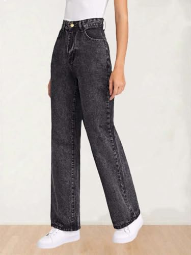 KOTTY Women's High Waist Straight Fit Cotton Blend Denim Jeans|Comfortable Regular Length Casual Jeans for Women