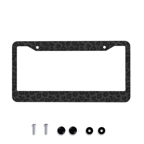 Black Leopard Print License Plate Frame - Cheetah Animal Print License Plate Frames Aluminum Metal Car Tag Cover with 12.3x6.3 Inch 2 Holes Decoration for US Vehicles Standard Women Men Holder