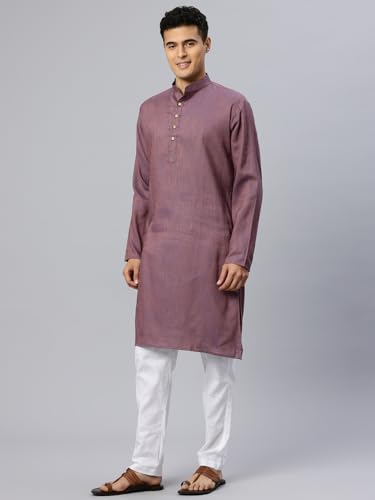Image of Majestic Man Men's Cotton Regular Fit Traditional Mandarin Collar Ethnic Motifs Solid Long Kurta