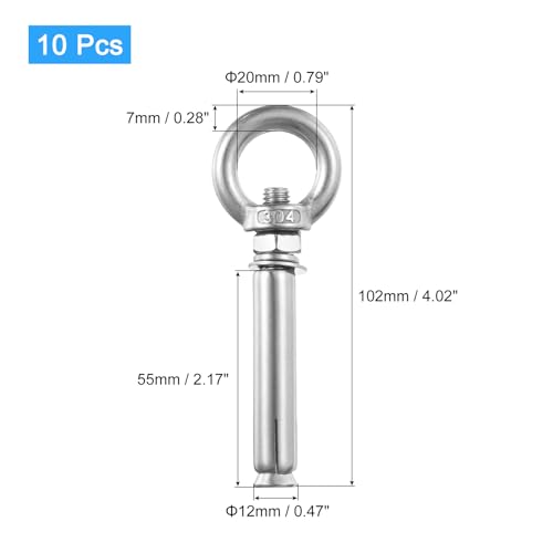 Image of uxcell Ring Lifting Expansion Eyebolt, 10pcs M8x80mm 304 Stainless Steel Expansion Screw with Eye Ring for Concrete Brick Wall