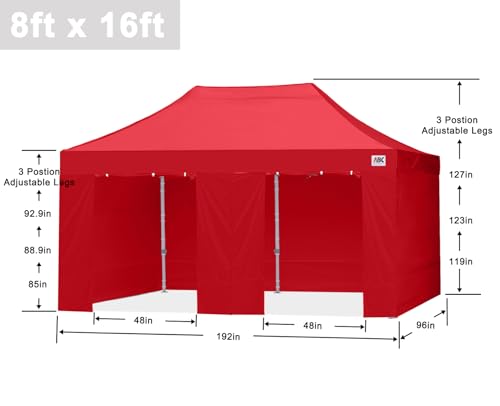 Image of ABCCANOPY Commercial Pop Up Canopy Tent with Sidewalls 8X16,Red