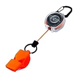 KEY-BAK Secure Safe 24" Retractable Keychain with built-in LOUD Fox40 Emergency Whistle, Carabiner Clip - Retract 4oz & Holds Up To 5 Keys - Clear Case/Orange Cord