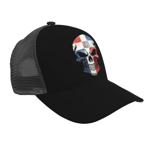 The Dominican Republic Flag Skull Mesh Baseball Cap - Classic Adjustable Peak Cap, Trucker Hat for Men & Women