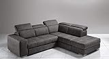 Dafnedesign.Com - Sofá cama esquinero de 3 plazas con chaise longue a la derecha Piel sintética efecto Nabuk negra (cm. 266 x 230 x 94 cm.