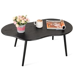 FEUFOAM Schwarzer Wolkenförmiger Couchtisch, Moderner Mitteltisch, Einzigartiger Unregelmäßiger Couchtisch mit Holzbeinen, Wohnzimmer, Mid-Century Sofatisch, 100 x 50 x 42 cm, Schwarz