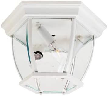 MAXIM 1029WT Crown Hill LED Light Bulb Compatible Aluminum Frosted Glass Outdoor Flush Mount Light I 120 Watts I White I Early American Style Light Fixture I