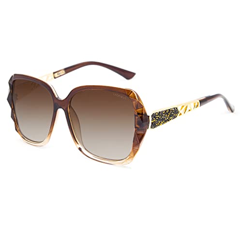LECKIRUT Oversized Sunglasses for Women Polarized UV Protection Classic Fashion Ladies Shades Black Frame Gray Lens P2 Gradient Brown Frame Gradient Brown Lens