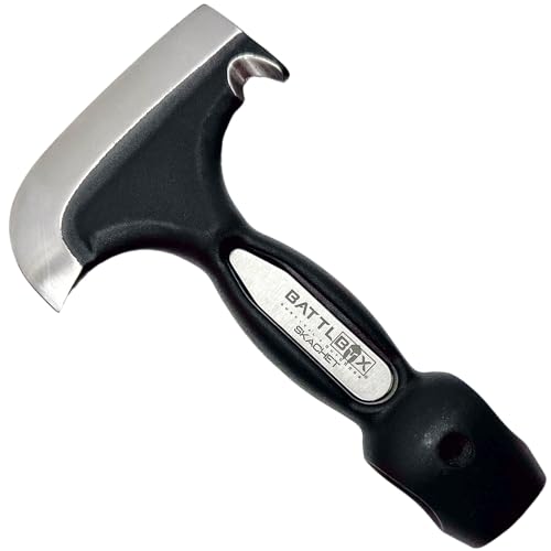 BATTLBOX Skachet Axe Head Skinner Hammer Hatchet Vintage Survival Tool - 3.5in Carbon Steel Blade Edge - Genuine Leather Sheath, Belt Loop - Bushcraft Outdoor Survival Ax Skatchet