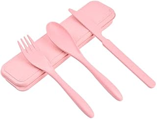 Travel Cutlery Set with Case, Plastic Reusable Cutlery Set for Outdoor Travel Picnic Office School Lunch Box (Pink)