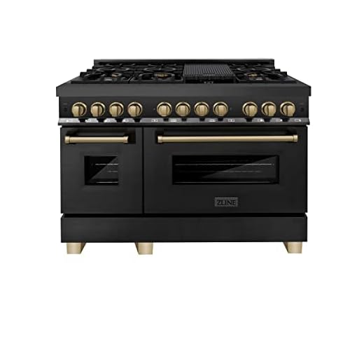 ZLINE Autograph Edition 48" 6.0 cu. ft. Dual Fuel Range with Gas Stove and Electric Oven in Black Stainless Steel with Champagne Bronze Accents (RABZ-48-CB)