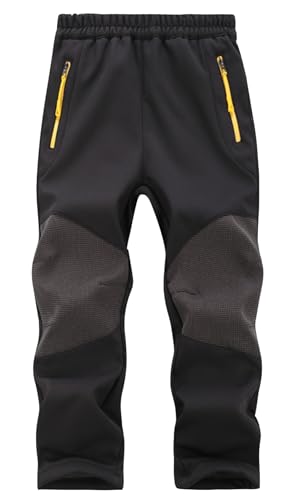 SEAUR Waterproof Softshell Trousers Boys Fleece Walking Trousers Thermal Outdoor Snow Kids Hiking Ski Pants with Zip Pockets L Black
