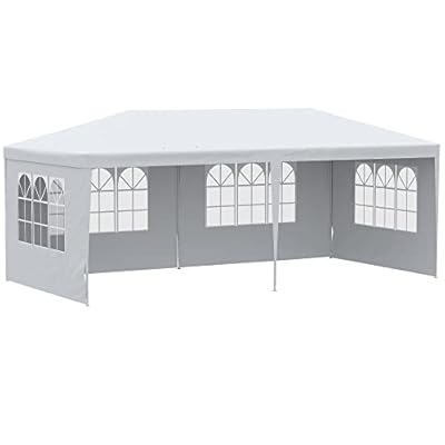 Outsunny 10' x 20' Large Party Tent, Outdoor Event Shelter, Gazebo Canopy with 4 Removable Window Sidewalls for Weddings, White