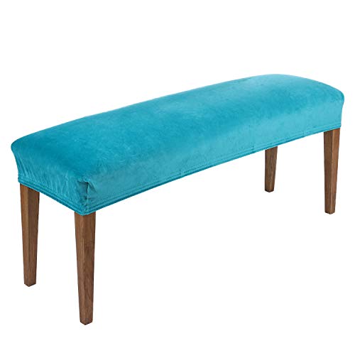 smiry Velvet Dining Room Bench Covers - Soft Stretch Spandex Upholstered Bench Slipcover Removable Washable Bench Seat Protector for Living Room, Kitchen, Bedroom (Peacock Green)