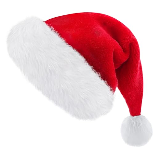 Magshion 1-Piece 12 * 15 Inch Christmas Santa Hat Red and White Comfort Short Plush Holiday Hat for Adults Santa Claus Costume for Festive Party